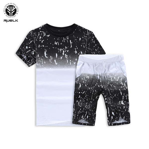 Ruelk 2018 Men's Casual Tshirt Brand Fashion Print letter Mens Summer Track Suits Homme Short Set Plus Size Men's Sets