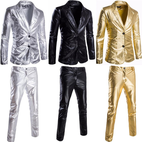 Autumn New Mens 2PCs Coats&Pants Sequins Gold Blazers Nightclub One Button Slim Fit Suits Formal Party Tops Outwear