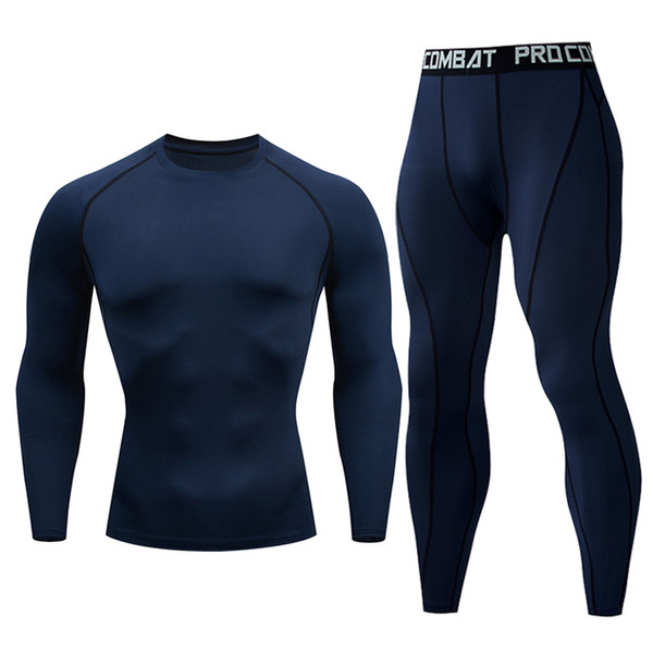 Brand New Men's Gyms Suit Quick Dry Sportswear Men Compression Fitness Tight sportswear Set Rashguard Solid color men's sportswe