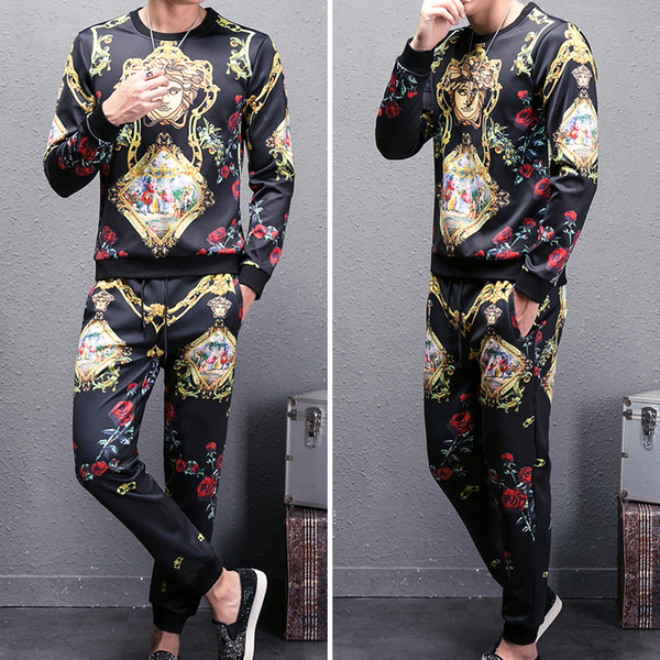 Spring Autumn New Men's Suit Fashion Medusa Printing Large Size Casual Cotton Long Sleeve Tracksuit Male Size M-5XL.