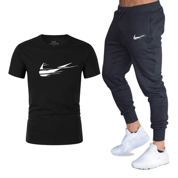 Summer Hot Sale Men's Sets T Shirts+pants Two Pieces Sets Casual Tracksuit Male 2019 Casual Tshirt Gyms Fitness trousers men