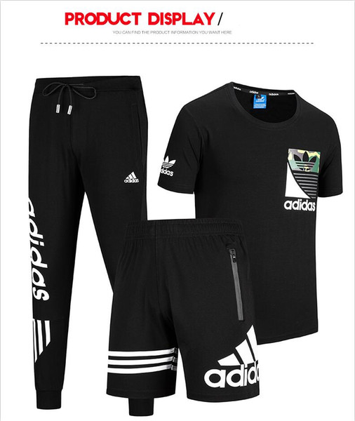 2019 new men's sports Suit Adidas Tracksuit T-shirt+shorts+ Pants 3 Piece Sets sportswear Short Sleeves Jogging suit T302-8208