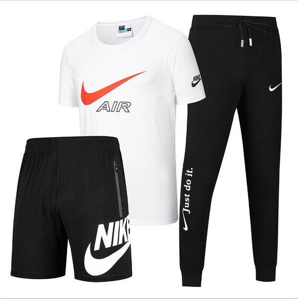 men's sports Suit Tuta sportiva Tracksuit T-shirt+shorts+ Pants 3 Piece Sets sportswear Short Sleeves Jogging suit Casual Costume T302-8206