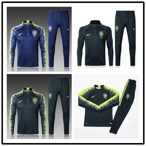 2019 Brazil tracksuit training suits Uniforms shirts Chandal pogba tracksuits Survetement long sleeve tight pants With half zipper