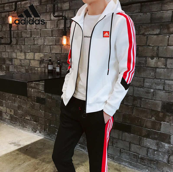 2019 Autumn men's full zip tracksuit men ADIDAS sport suit white cheap men sweatshirt and pant suit hoodie and pant set sweatsuit men