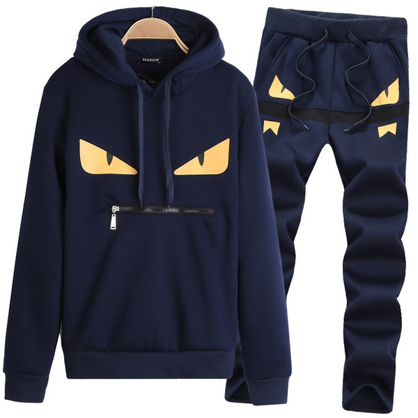 Mens Casual Tracksuits Devil Eye Letter Print Sweatsuits Hommes Jogger Fit Suits Pollover Hooded Hoodies Long Pants Sets 2PCS Man Clothing