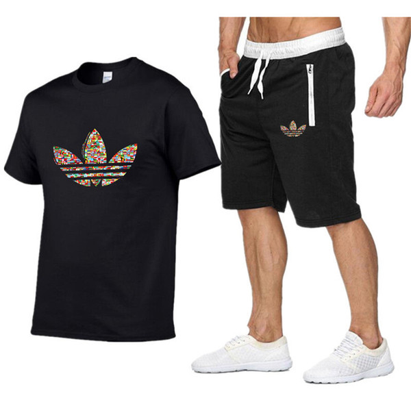 Summer Hot Sale Men's Sets T Shirts+pants Two Pieces Sets Casual Tracksuit Male 2019 Casual Tshirt Gyms Fitness trousers men