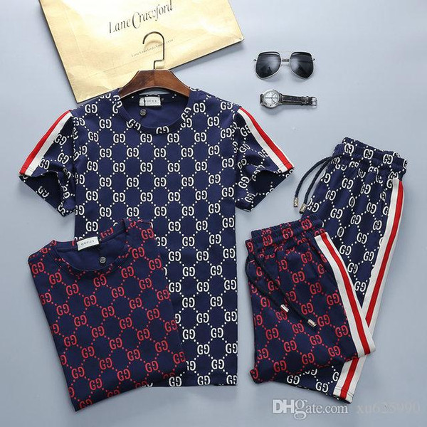 2019 Men T-shirt Shorts Set Men's Suits Summer Breathable Short Set Sportsuits Design Fashion Tracksuit Set Trending Style #@-100