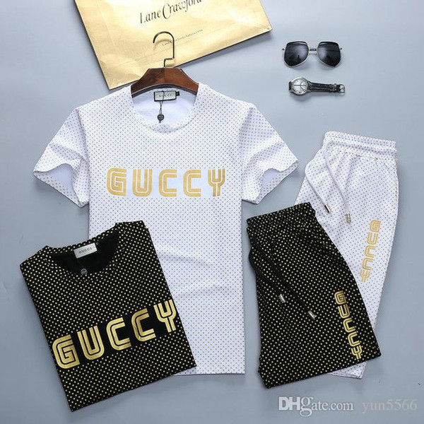 2019 Men T-shirt Shorts Set Men's Suits Summer Breathable Short Set Sportsuits Design Fashion Tracksuit Set Trending Style #@-1