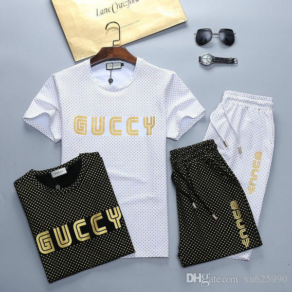 2019 Men T-shirt Shorts Set Men's Suits Summer Breathable Short Set Sportsuits Design Fashion Tracksuit Set Trending Style #@-102