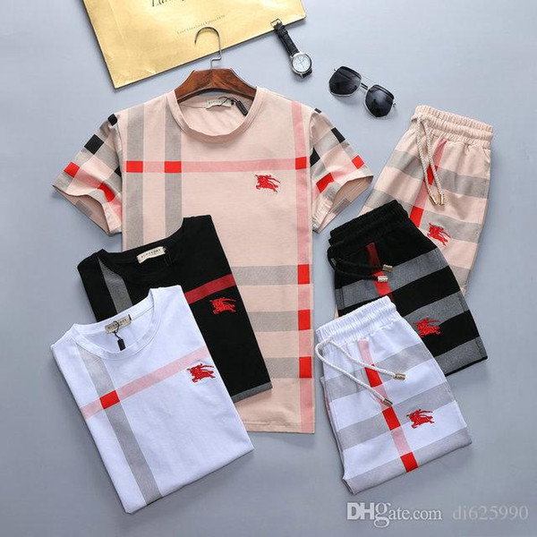 2019 Men T-shirt Shorts Set Men's Suits Summer Breathable Short Set Sportsuits Design Fashion Tracksuit Set Trending Style #@-777