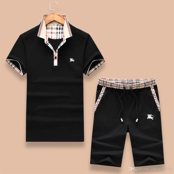 2019 New Luxury Brand Men's Running Set Short Sleeve Tracksuits T Shirt Casual sportsuit Sports Camisetas Size M-XXXL ##-14