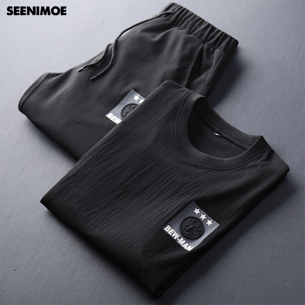 Seminoe Summer Men Set 2018 Polyester Short Sleeve Fitness Tracksuit Men Sporting Suit Male Shirt Shorts Sets Two Piece Jumpsuit