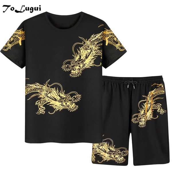 Men's Summer Shirts and Shorts Fashion Men's Sets Casual Plus Size 8xl 9xl Printed Dragon Male Sweatshirt Brand Hip Hop Clothing