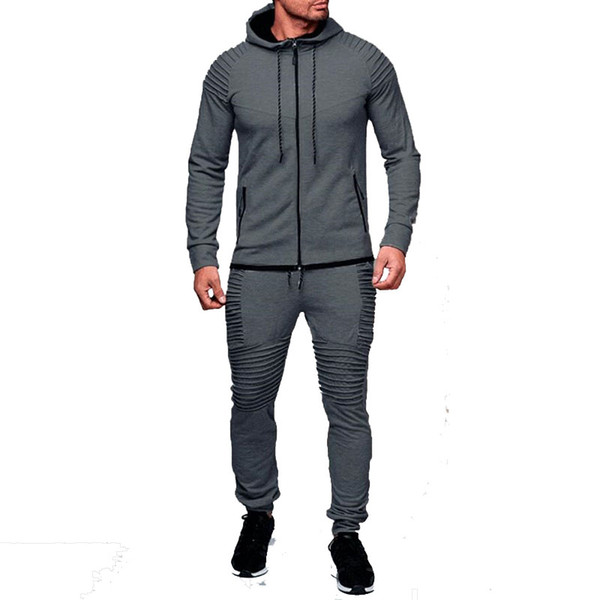 2018 NEW 2 Piece set Mens Sets AUTUMN hooded hoodie Jackets causal black Pants Men's outwear Coats Tracksuits Plus Size Top