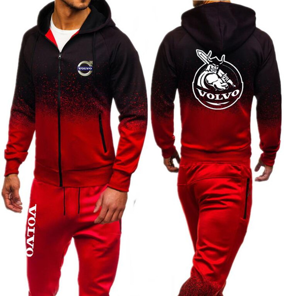 Volvo R Sport Tracksuit Men 2019 Autumn Sportwear Mens Set 2PC Zipper Hooded Sweatshirt Jacket+Pant Moleton Masculino Sets