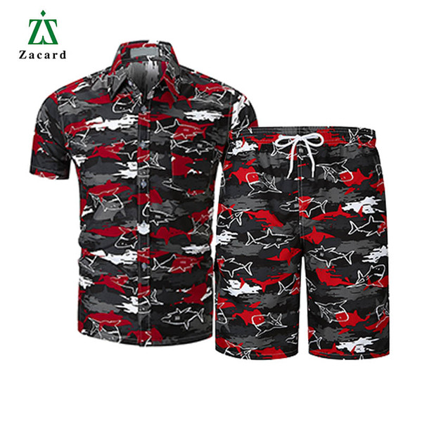 Zacard 2018 Summer Men's Sets Elastic Waist Men Casual Suit Plus Size Turn-Down Collar Men Short Sleeve Suit