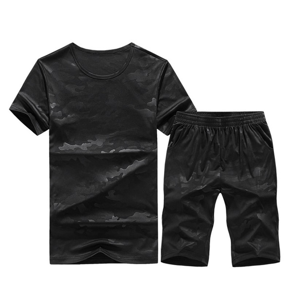 Two Piece Set Short-Sleeved Men's Summer Sportwear Sets Outwear Sweatshirts Men Beach Vacation Camouflage Suit Top Shirt +Shorts