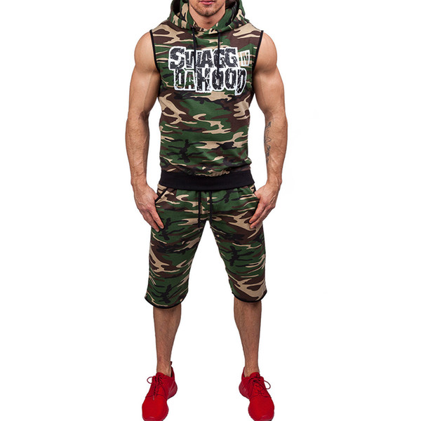 Tracksuits Mens Set 2019 Summer Brand Sportswear Men Camouflage Shorts Set short pant+tank top Sporting Suit Sweatsuit 2PC