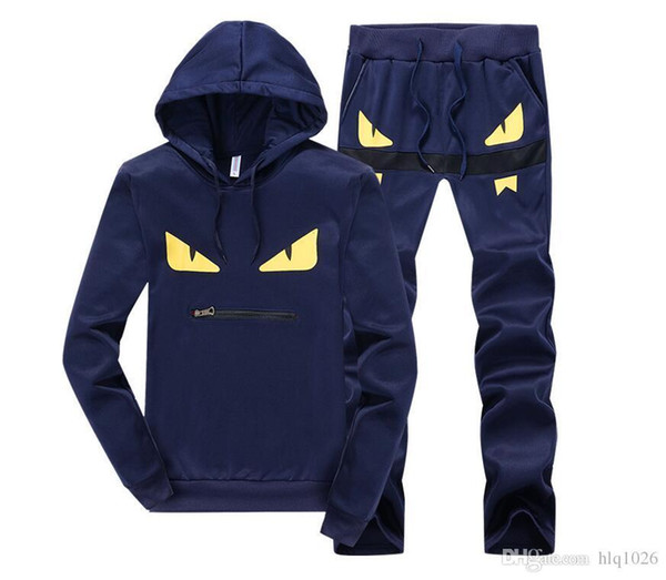 Devil eyes men's tracksuits patchwork sportswear hoodies+pants sets mens hoodies and sweatshirts outwear suits free shipping