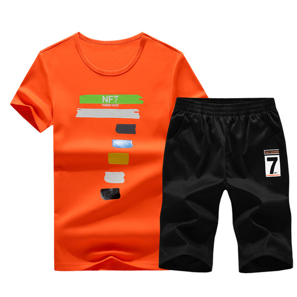 2018 Fashion Two Piece Men's Tracksuit Summer Brand T-shirt Shorts Sets Casual Men Sportwear Suit Top Shirt Plus Size