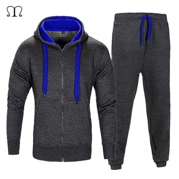 Spring Winter Tracksuit Men Hoodies Set 2019 Brand Male Two Pieces Solid Zipper Hoodies Jacket+Sweatpants Mens Casual Sportswear