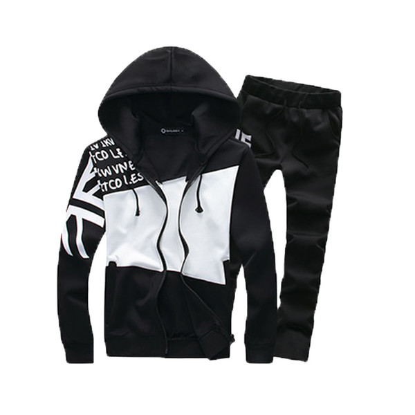 2018 brand Men Sportsuit Set Spring Autumn Hoodie Sweatshirt+Pants Sportswear Two Piece Set Patchwork Tracksuits For Men Clothes