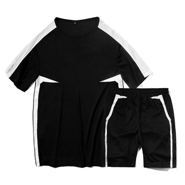 Summer Men's Casual Sets Solid Color Tracksuit Short Sleeve T-Shirt+Shorts Men Sports Two Piece Set 2019 Breathable Sportswear