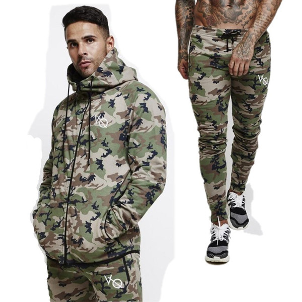 2018 New Fashion Men Camouflage Gyms Sets Men Long-Sleeved Hoodies+pants Two-piece Male Tracksuit Men's Casual Sportswear Suits