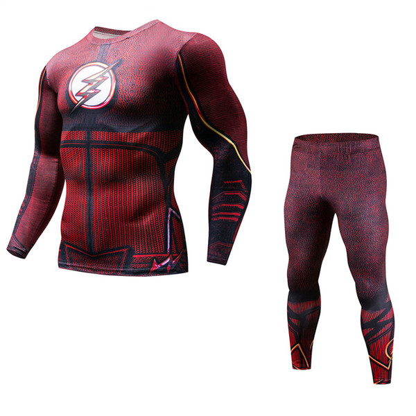 Newest Fitness Compression Sets Red Flash Men Suit 3D Printed MMA Crossfit Muscle Shirt Leggings Base Layer Bodybuilding Tights