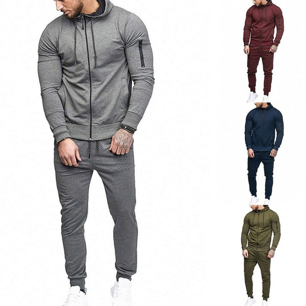 Puimentiua 2 Pieces Mens Sportwear Set 3XL Fashion Solid Male Sweatshirt&Pants Track Suit Plus Size Casual Zipper Clothing