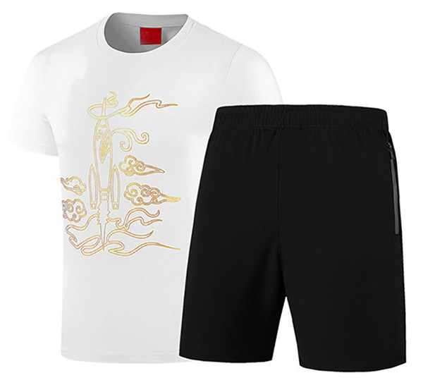 Men's Tracksuits Casual Active Cartoon Print Soft Pullover Crew Neck T-shirts & Shorts 2019 Plus Size L-5XL