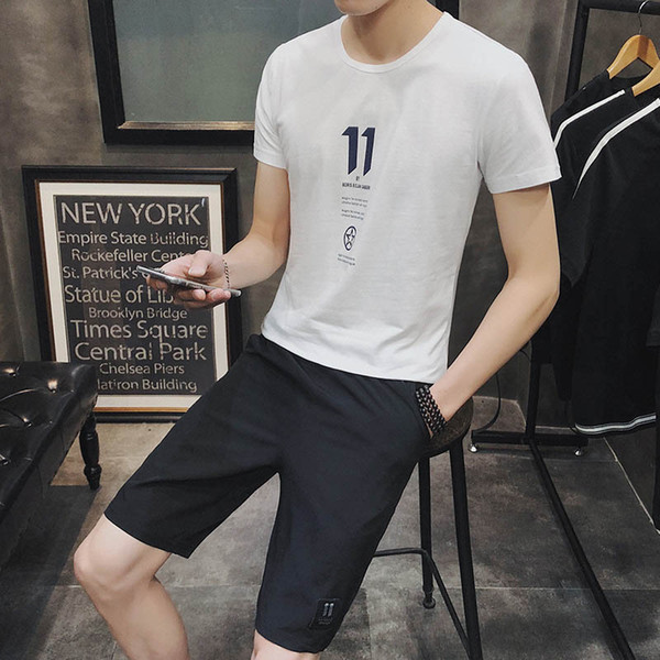 2019 New Men's Tracksuits Fashion Casual Active Sport Suits Men Cloth Two-piece Sets T-shirts & Shorts Plus Size M-3XL Wholesale
