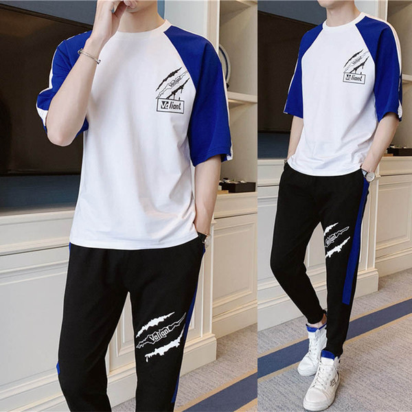 Men's Tracksuits Fashion Casual Sport Suits Breatnable Soft Men Cloth Print Half Sleeve T-shirts & Pants Size S-3XL Wholesale