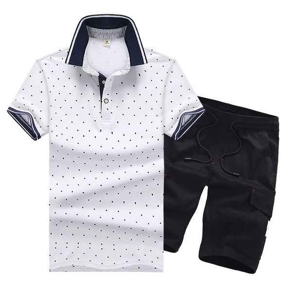 Men Tracksuit Dot Printed Male Large Yard Running Suit Summer Casual Sportsuit Mens Shirt with Jogger Short Pants