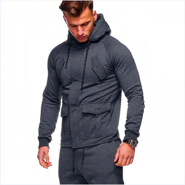 Hooded Sweatshirts Multi-pocket Mens Spring Autumn Casual Packwork Tracksuit Top Pants Sets Men's Outdoor Sport Suit Tracksuit