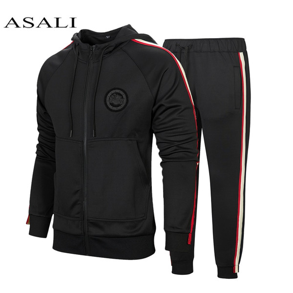 Winter Striped Tracksuit Men Casual Hooded Zipper Gyms Sportswear 2Pcs Jacket Jogger Suit Male Tracksuit sets High Street Brand