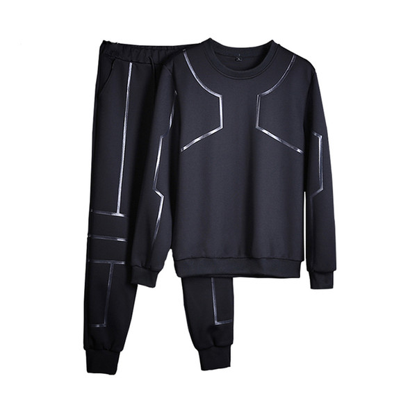 Tracksuits Men Spring Casual Male Striped Print Sweatsuit Sweatshirts+Sweatpants 2PCS Sets Men's Outwear Sporting Suit Plus size