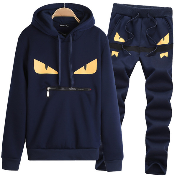 Men's Tracksuit Warm Sportwear Sets Brand Fleece Lined Thick Tracksuit Men Suits Hoodies+Pants Male Spring Hooded Sporting Suit