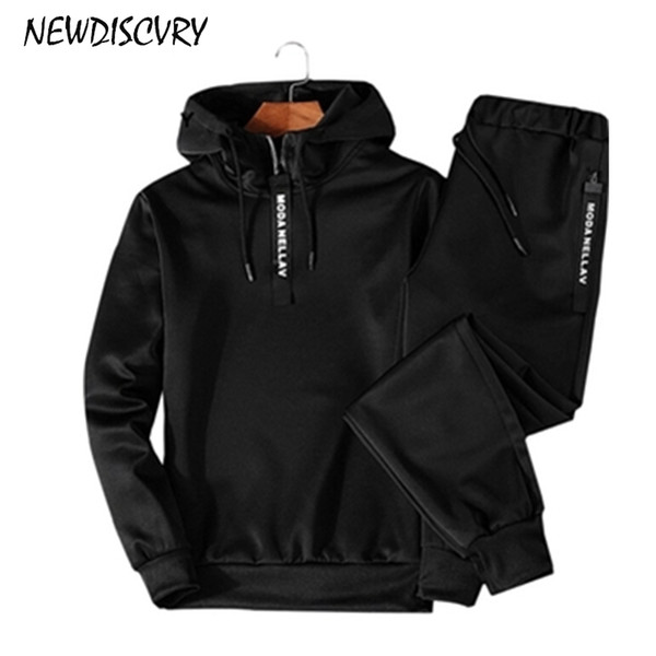 NEWDISCVRY Men's Tracksuit 2018 Fashion Men Two Piece Sets Man Pullover Hoodies+ Pants Sportwear Suit Male Hoodies Plus Size 5XL