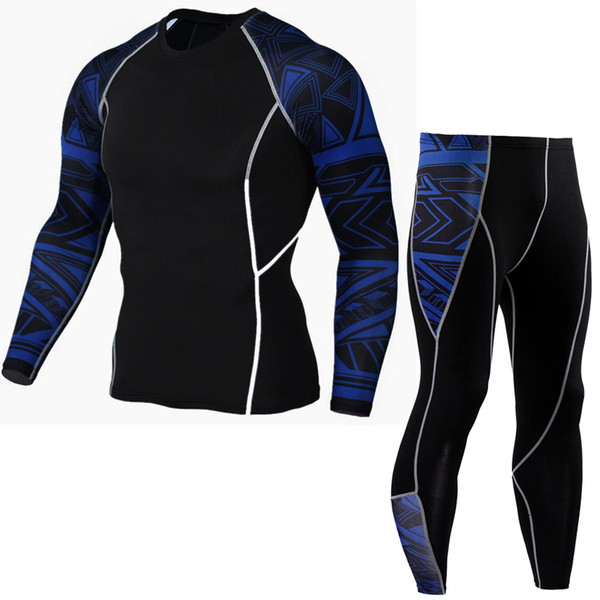 mma rashgard long-sleeved hot sweater crossfit fitness suits men's compression clothing tights + pants men's S-XXXXL