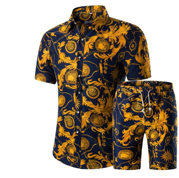 Men Printed Shirt Short Tracksuit 2pcs/set Summer Casual Printed Male Short Sleeve Printing Suit Sets OOA6850