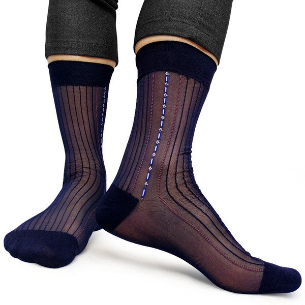 Men Ultra Thin Sheer Socks Striped Nylon Silk See Thru High quality Male Sexy Formal Suit Socks Gentlemen Businss Sox