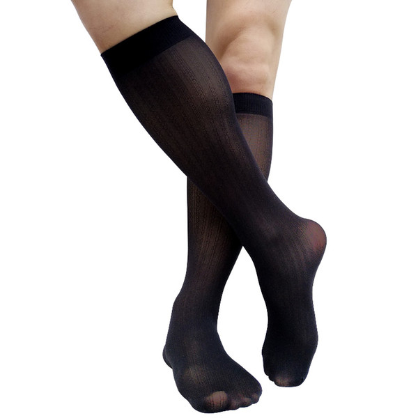 Black Sheer Mens Formal Dress socks Dot Striped Business Knee High Tube Socks for Gentlemen See Through stocking Sock