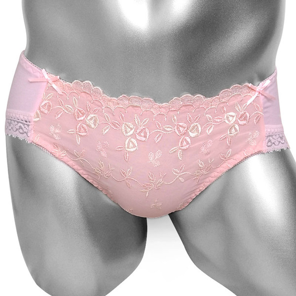 FPink Sissy Panties With Lace Embroider Flowers Sexy Cute Lingerie Underwear Mens Low rise High elastic Fashion Panties