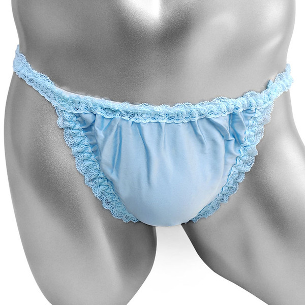 Softy Silk Sissy Pouch Panties Ruffles Lace Briefs Underwear For Men High Cutting Sexy Lingerie Solid Color Male Bikini Panties