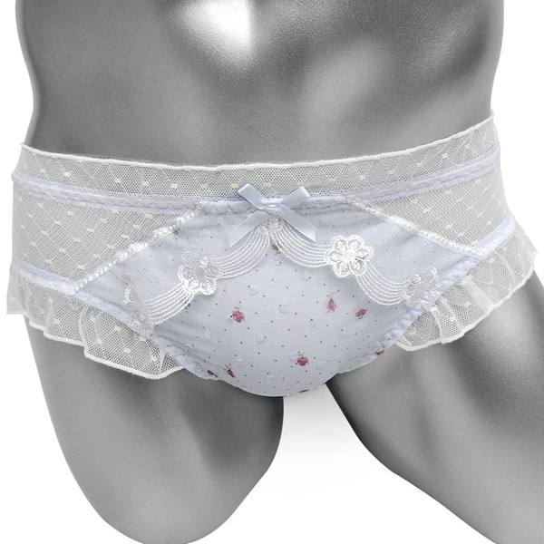 Lace Cute Sissy Underwear Panties See Through Butt Flowers Lolita Mens Underwear Sissy Panties Lingerie Cute Underpants