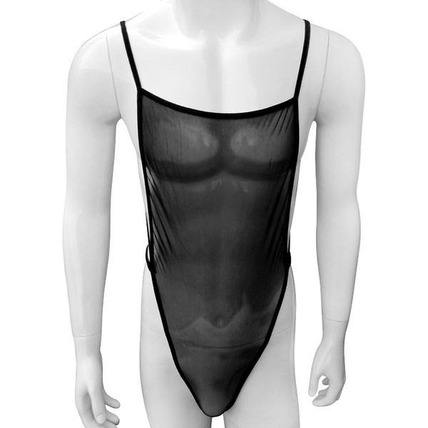 Mens Mesh Gauze Sexy See through Transparent Hot Shapers Bodysuit Male wrestling singlet body uncovered Back Sissy