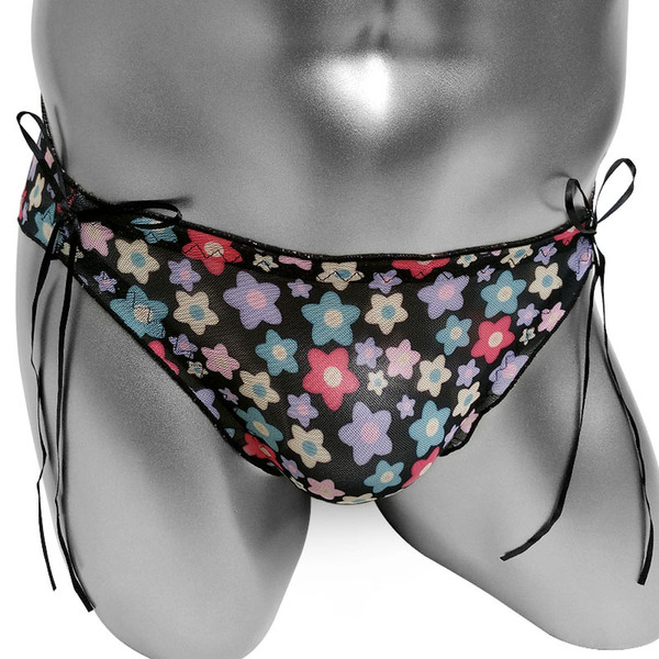 Floral Mesh Transparent Sissy Panties With Bowknots Briefs Underwear Mens Sexy Lingerie Softy Breathable Male Underpants