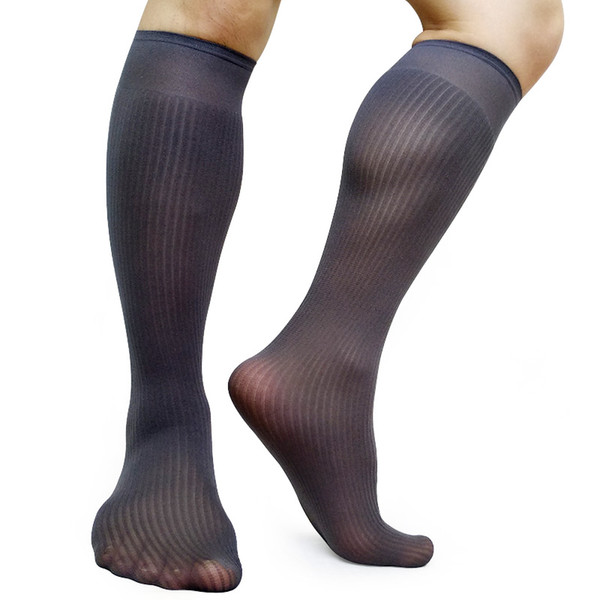 Solid Color Mens Long Nylon Silk Socks For Business Gentlemen Sexy Formal Dress Socks Stocking Hose High Elastic Tube Socks